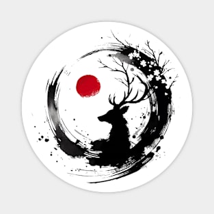 Sumie Enso Japanese Brushstroke Floral Deer Antlers Magnet